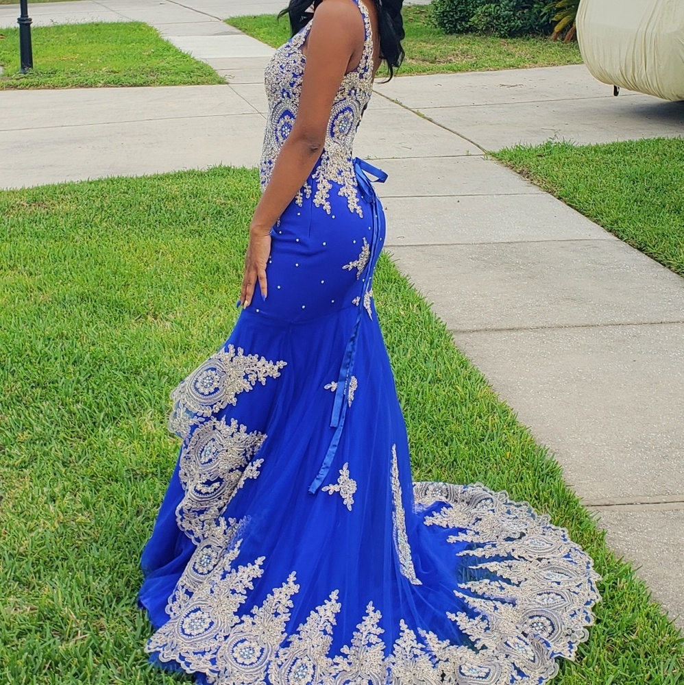 Blue and Gold Prom Dress